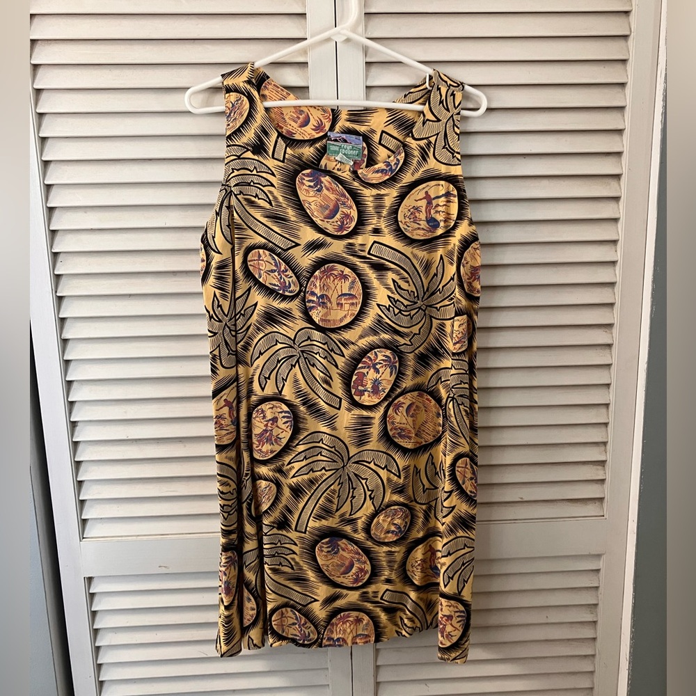 1990’s Reyn Spooner Yellow and Black Tropical Midi Dress RARE